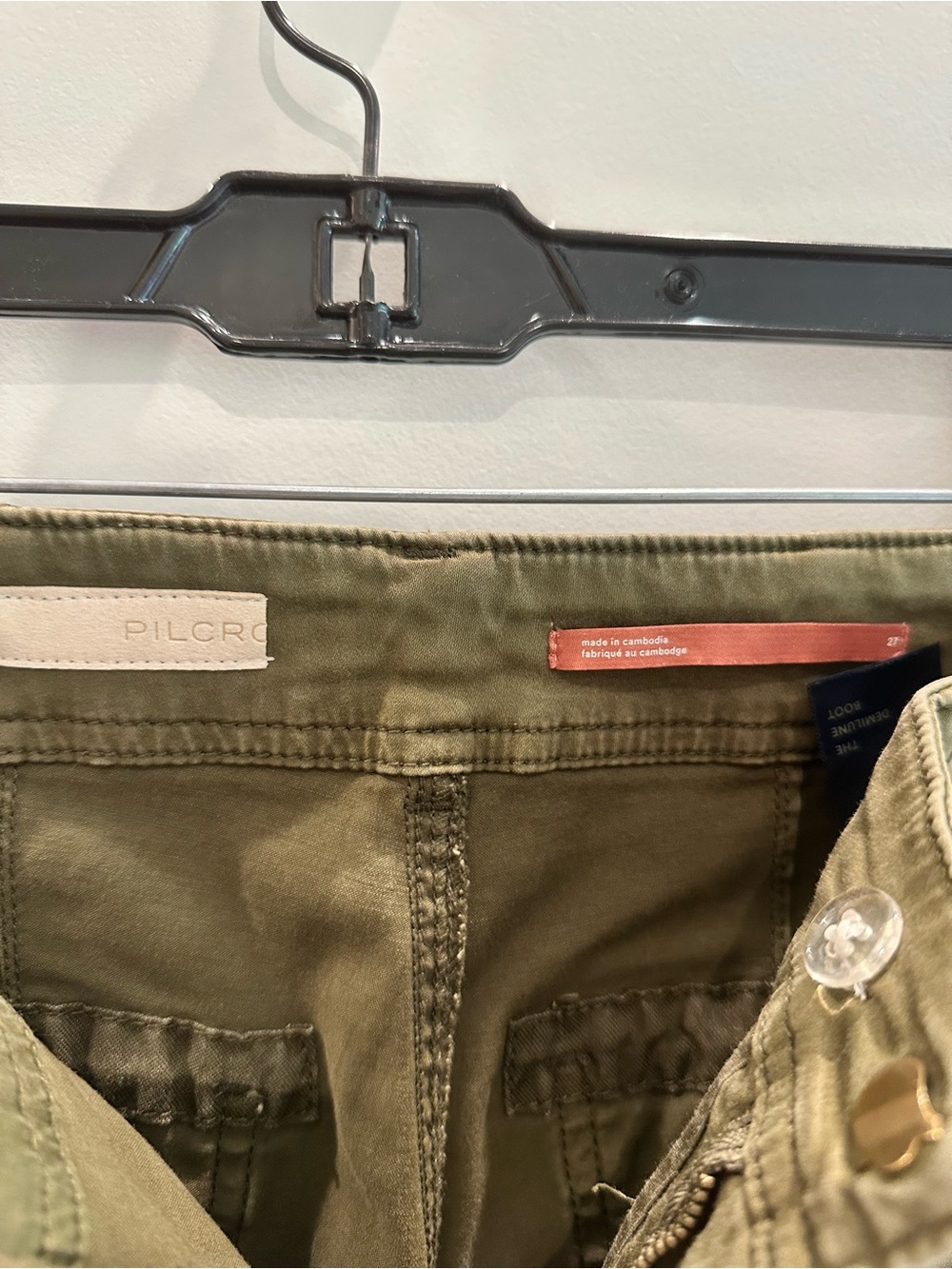 Pilcro Demilune Boot Cut Pants in olive green. - Picture 3 of 3